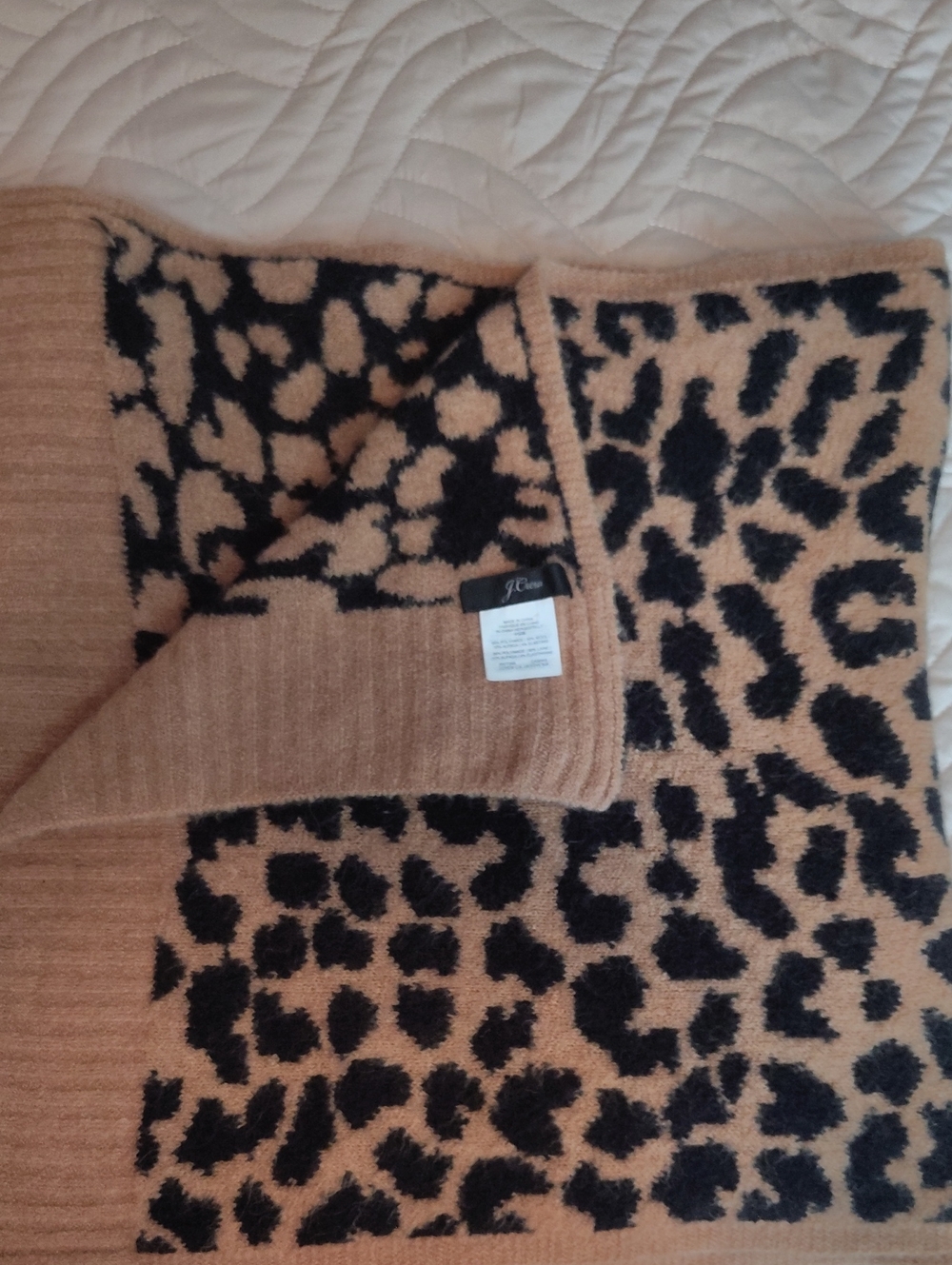 J. Crew Leopard Print Wool Alpaca Scarf in Camel and Black